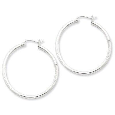 2mm Satin &amp; Diamond Cut Hoop Earrings Sterling Silver Rhodium-plated QE4420, MPN: QE4420, 883957930…