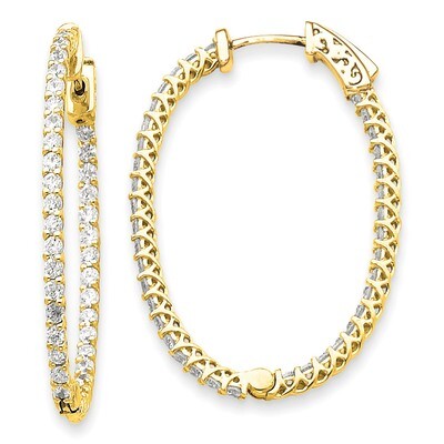 Diamond Oval Hoop with Safety Clasp Earrings 14k Gold XE2022AA, MPN: XE2022AA, 191101536434