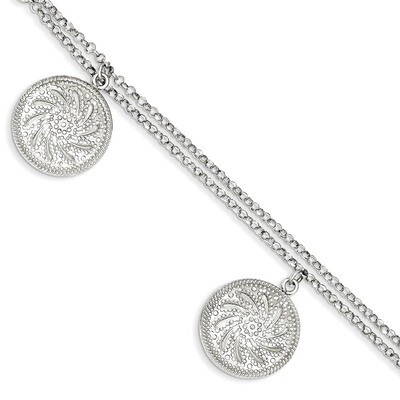 Sterling Silver Rhodium Plated Diamond Cut Hollow Discs Bracelet QG3439-7.5