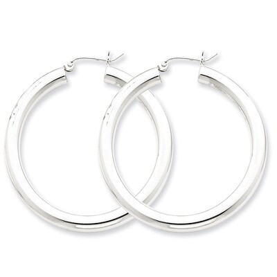 4mm Round Hoop Earrings Sterling Silver Rhodium-plated QE817, MPN: QE817, 883957941004