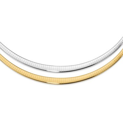 16 Inch 3/6mm Graduated Reversible Omega Necklace 14k Gold Polished RDG6-16, MPN: RDG6-16, 19110198…