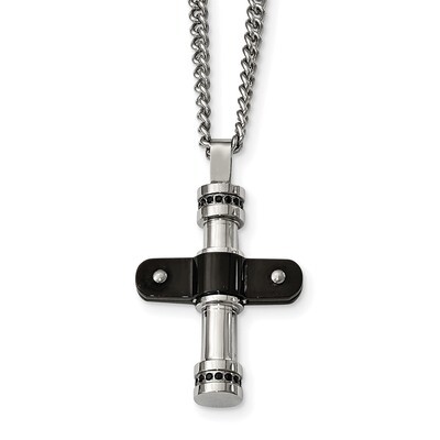 Black IP Black CZ Cross Necklace Stainless Steel Polished SRN2092-22 by Chisel, MPN: SRN2092-22, 19…