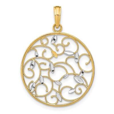 Floral Medallion Pendant Charm 14k Gold Rhodium K9076, MPN: K9076, 637218041237