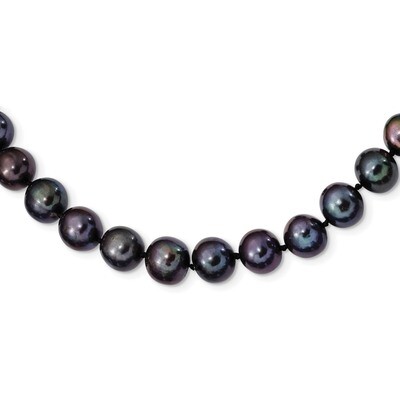 9-10mm Black Cultured Freshwater Pearl Necklace 18 Inch Sterling Silver Rhodium-plated QH5157-18, M…