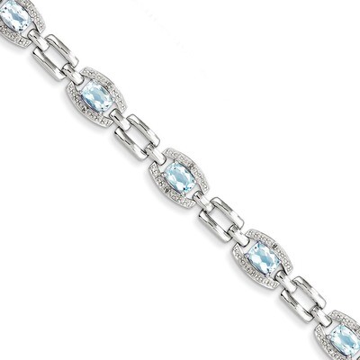 Light Swiss Blue Topaz Bracelet Diamond Sterling Silver QX821BT, MPN: QX821BT, 883957409726