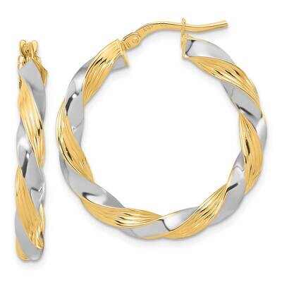 Polished Twisted Hoop Earrings 14k Gold with White Rhodium TF1968, MPN: TF1968, 191101785832