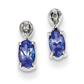 Tanzanite Oval Post Earrings Sterling Silver Rhodium-plated Diamond QE9966TZ, MPN: QE9966TZ, 883957…