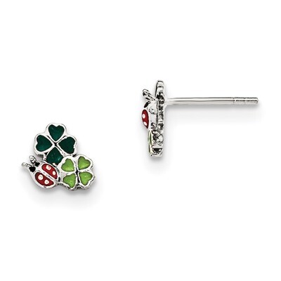 Enamel Ladybug and Clovers Kid&#39;S Post Earrings Sterling Silver QE11330, MPN: QE11330, 191101468209