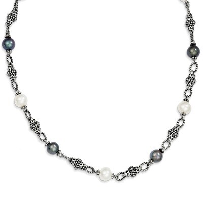 Cultured Black &amp; White Pearl Necklace Sterling Silver QTC449, MPN: QTC449, 883957503554