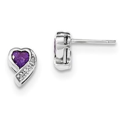 Amethyst and Diamond Heart Earrings Sterling Silver Rhodium-plated QE12618AM, MPN: QE12618AM, 19110…