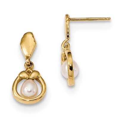 3-4mm White Freshwater Cultured Pearl Post Dangle Earrings 14k Gold XF670E, MPN: XF670E, 1911014347…
