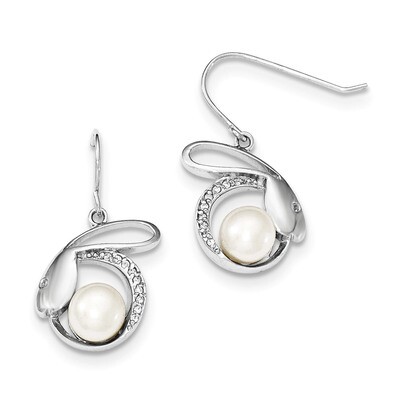 CZ 8-9mm FW Cultured Button Pearl Earrings Sterling Silver QE12809
