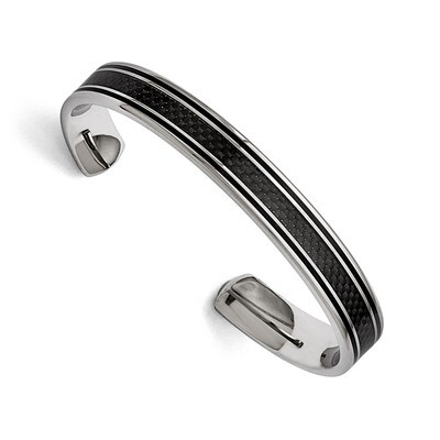 Polished Black Carbon Fiber Black IP-plated Bangle - Stainless Steel SRB1503 by Chisel, MPN: SRB150…