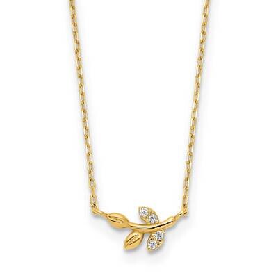 CZ Diamond Twig of Leaves with 1.25 In Extender Necklace 14.75 Inch 14K Yellow Gold Polished SF2909…