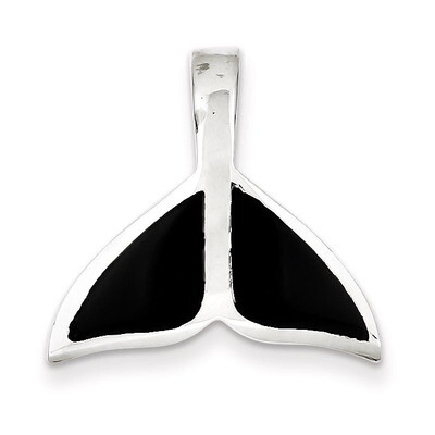 Sterling Silver Black Enameled Medium Whale Fin Pendant Slide QC7654