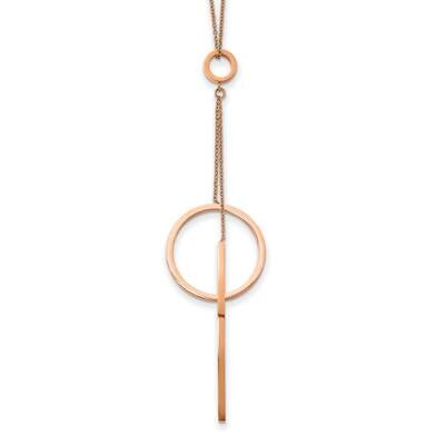 Rose Ip Circle Dangle with 1.75 Inch Extender 16.5 Inch Necklace Stainless Steel Polished SRN3010-1…