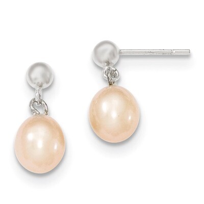 7-8mm Pink Cultured Pearl Earrings Sterling Silver QE7653, MPN: QE7653, 883957542829