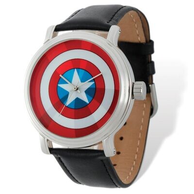 Marvel Captain America Black Leather Band Watch Adult Size XWA4984, MPN: XWA4984, 843231079205
