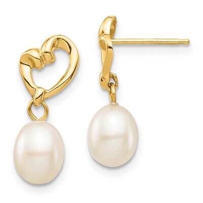 5-6mm White Rice Freshwater Cultured Pearl Heart Dangle Earrings 14k Gold SE2977 by Madi K, MPN: SE…