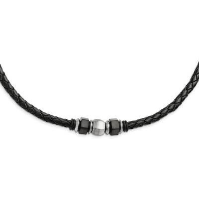 Leather Black IP-plated &amp; Rubber Necklace Stainless Steel Brushed SRN1620-19.25 by Chisel, MPN: SRN…