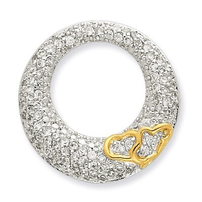 CZ Open Circle with Gold-Plated Hearts Slide Pendant Sterling Silver QP1785