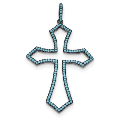 Black-Rhodium Dyed White Howlite Cross Heart Pendant Sterling Silver QP4752, MPN: QP4752,