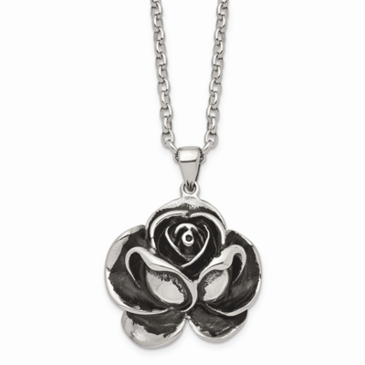 Flower Pendant Necklace Stainless Steel Antiqued SRN916-24 by Chisel, MPN: SRN916-24, 886774195001
