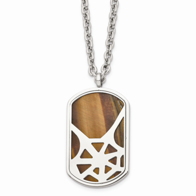 Tiger&#39;s Eye Polished Dog Tag Necklace Stainless Steel SRN1446-24 by Chisel, MPN: SRN1446-24, 191101…