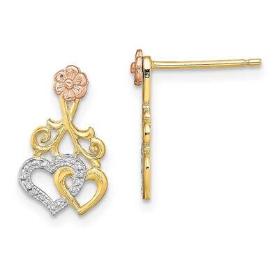 Hearts Flower Post Dangle Earrings 14k Gold Rhodium TE900, MPN: TE900, 637218049721