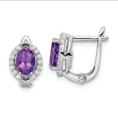 1.74Amethyst Whitetopaz Oval Hinged Earrings Sterling Silver Rhodium-Plated QE16644AM, MPN: QE16644…