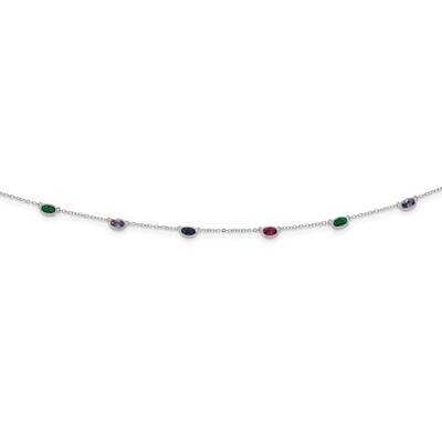 Multi-Color CZ Diamond Necklace 18 Inch Sterling Silver Rhodium-Plated Polished QG6033-18, MPN: QG6…
