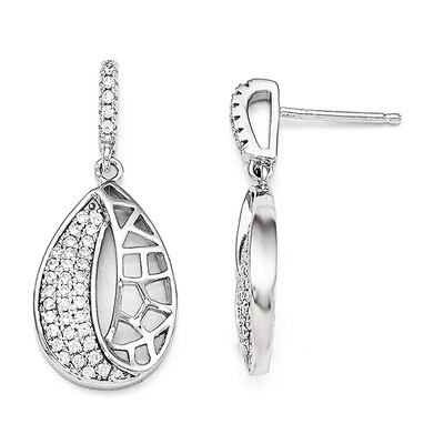 Teardrop Dangle Post Earrings Sterling Silver &amp; Cubic Zirconia QMP1260, MPN: QMP1260, 883957050010