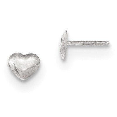 Madi K Rhodium-plated Heart Screwback Post Earrings 14k white Gold SE2464, MPN: SE2464, 191101456206