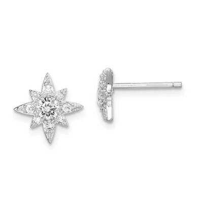 Star Post Earrings Sterling Silver Rhodium-plated CZ Diamond QE14886, MPN: QE14886, 886774087948