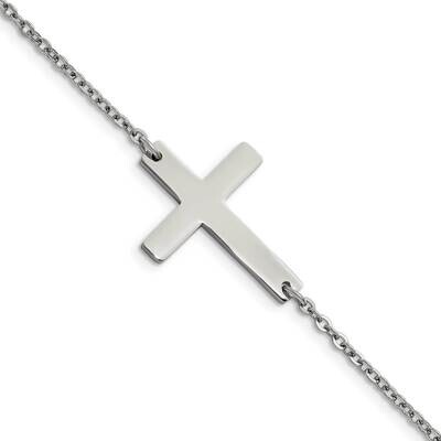 Sideways Cross 7.25 Inch Bracelet 7.25 Inch Stainless Steel Polished SRB1130-7.25 by Chisel, MPN: S…