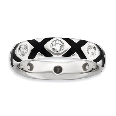 Synthetic Diamond &amp; Enameled Ring - Sterling Silver Polished QSK605, MPN: QSK605, 886774219295