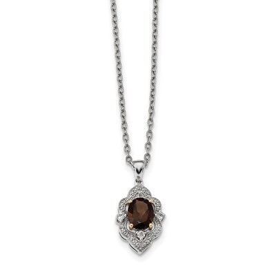 Sterling Silver&amp;14K Smoky Quartz White Topaz and Diamond Necklace Sterling Silver QG2717-17, MPN: Q…
