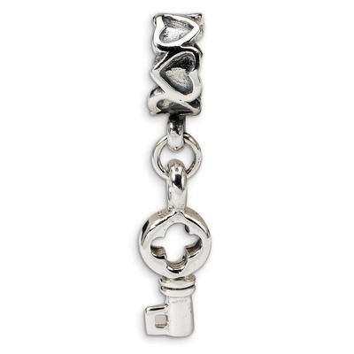 Key Dangle with Hearts Bead - Sterling Silver QRS481, MPN: QRS481, 883957723853