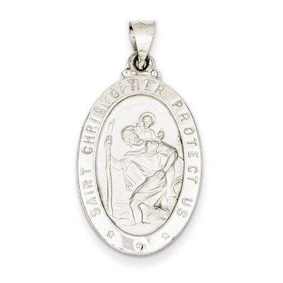 Polished and Satin Saint Christopher Medal Pendant 14k White Gold XR1307, MPN: XR1307, 886774582290