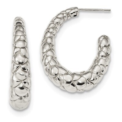 Textured J-Hoop Earrings Sterling Silver Polished QE13219, MPN: QE13219, 191101234415