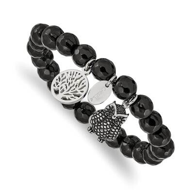 Polished Owl Black Jade Stretch Bracelet Stainless Steel Antiqued SRB2334, MPN: SRB2334, 1911018613…
