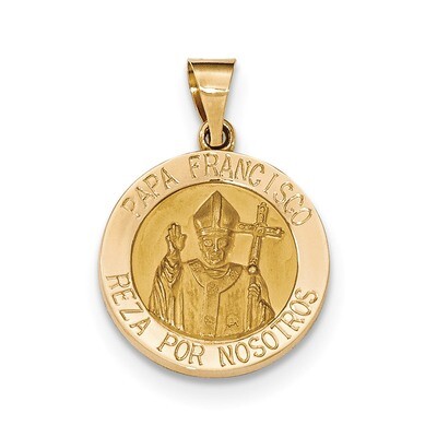Hollow Papa Francisco Medal 14K Gold Satin and Polished XR1506, MPN: XR1506, 191101458019