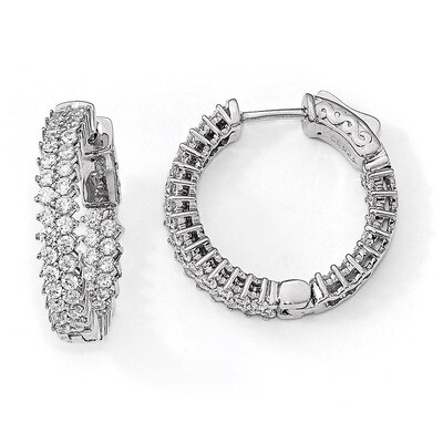 CZ In &amp; Out Hoop Earrings Sterling Silver Rhodium-plated QE13005, MPN: QE13005, 886774727592