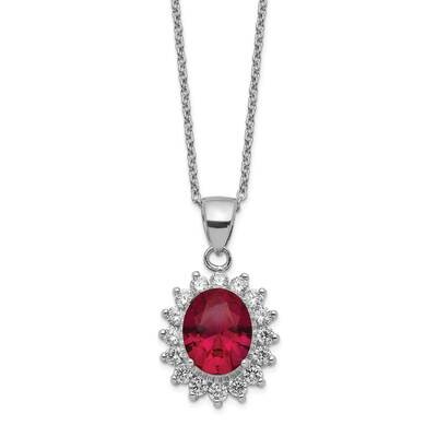 CZ Diamond &amp; Created Ruby 18.25 Inch Necklace Sterling Silver Rhodium Plated QCM1409-18.25, MPN: QC…