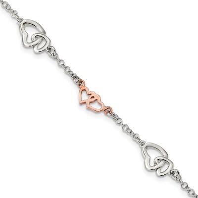 Polished Heart Bracelet 7.5 Inch Sterling Silver Rose Gold-plated QG4608-7.5, MPN: QG4608-7.5, 8867…