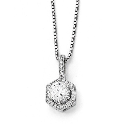 Hexagon Necklace Sterling Silver &amp; Cubic Zirconia QMP394-18, MPN: QMP394-18, 886774297927