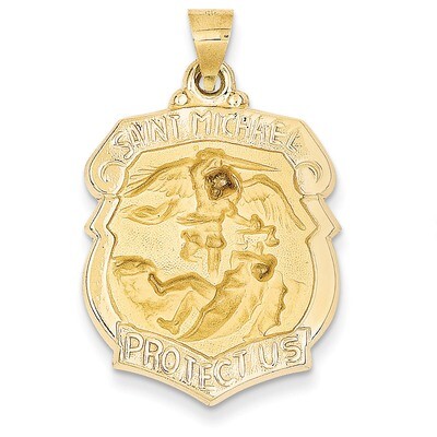 Saint Michael Badge Medal Pendant 14k Gold Polished and Satin XR1306, MPN: XR1306, 886774619422