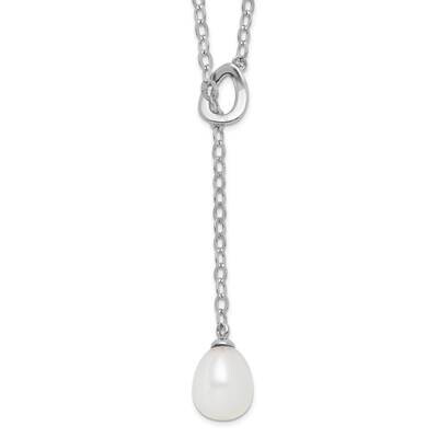 8-9mm White Rice Cultured Freshwater Pearl Adjust. Necklace Sterling Silver Rhodium-plated QH5565-2…