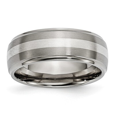 Sterling Silver Inlay 8mm Brushed Polished Band Titanium Ridged Edge TB16_CH by Chisel, MPN: TB16_C…