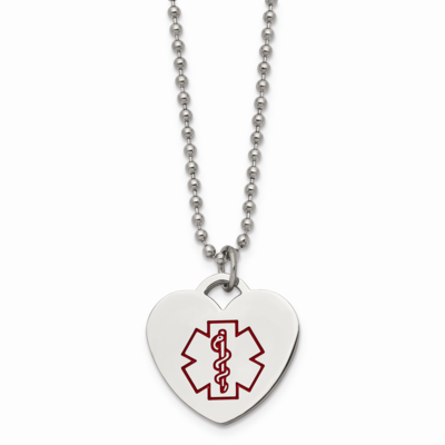 Heart Shaped Medical Pendant 22 Inch Necklace Stainless Steel SRN521-22 by Chisel, MPN: SRN521-22, …